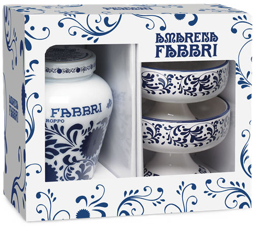 Couvette Amarena Fabbri 600g con 2 coppette in ceramica decorata